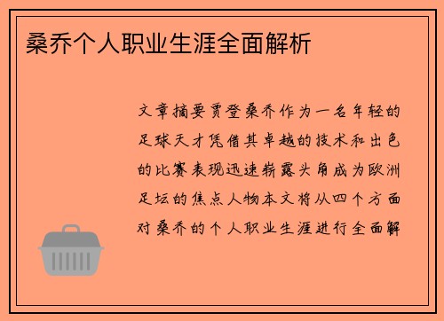 桑乔个人职业生涯全面解析 桑乔个人职业生涯全面解析